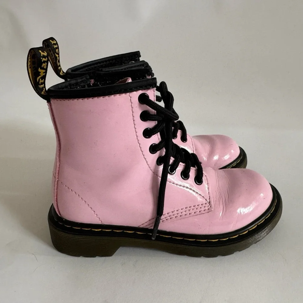 Dr. Martens Kids Pink Boots 12 High Top Patent Leather Girlie Barbiecore Punk